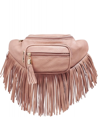 Designer Chic Fringe Waist Bag KL088 ROSEPINK